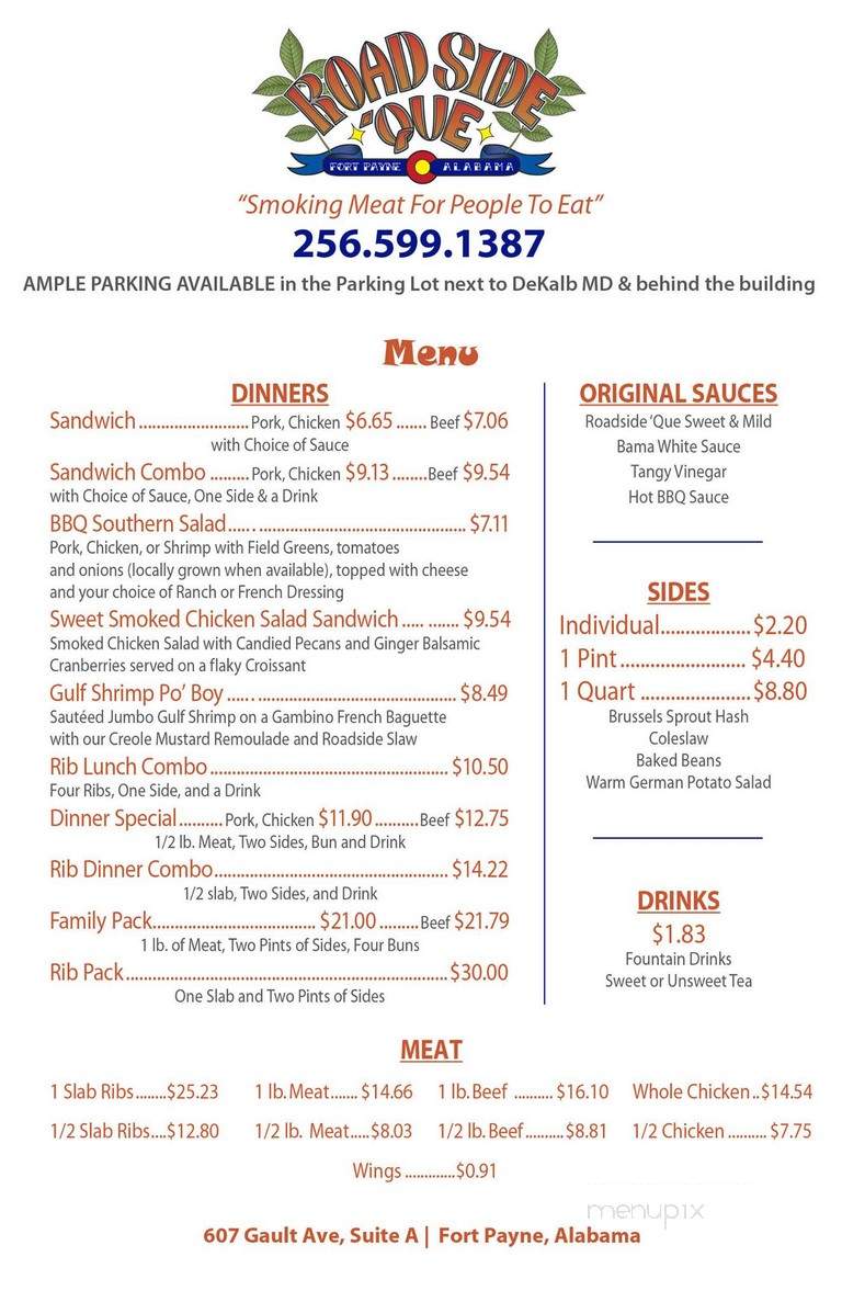 Roadside 'Que - Fort Payne, AL menu_pic