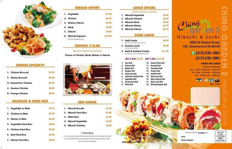 Chin Sushi House - Indianapolis, IN menu_pic