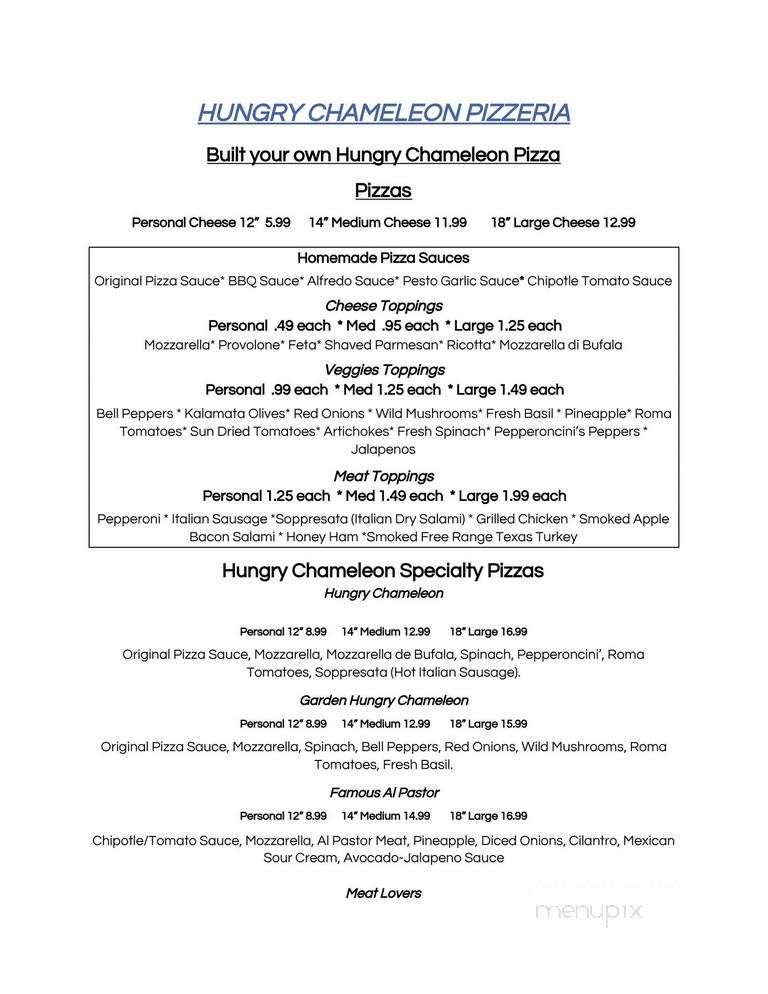 Hungry Chameleon Pizzeria - San Antonio, TX menu_pic