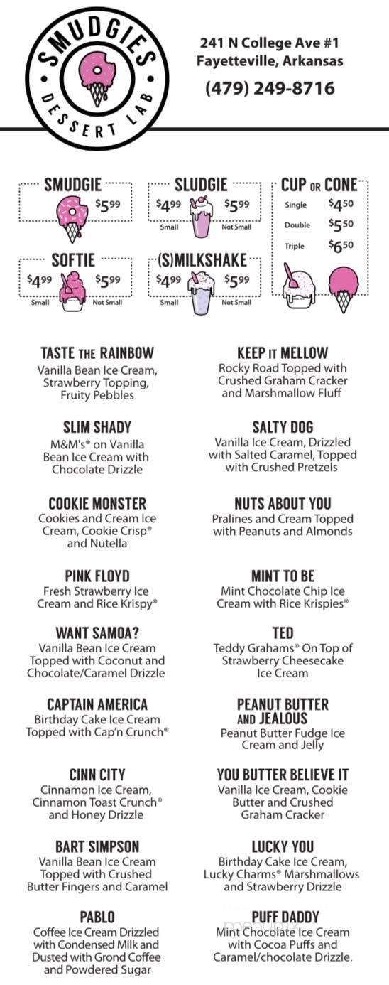 Smudgies Dessert Lab - Fayetteville, AR menu_pic