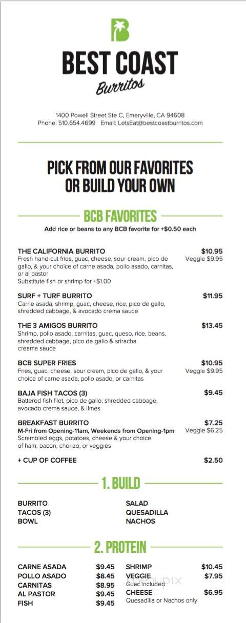 Best Coast Burritos - Oakland, CA menu_pic