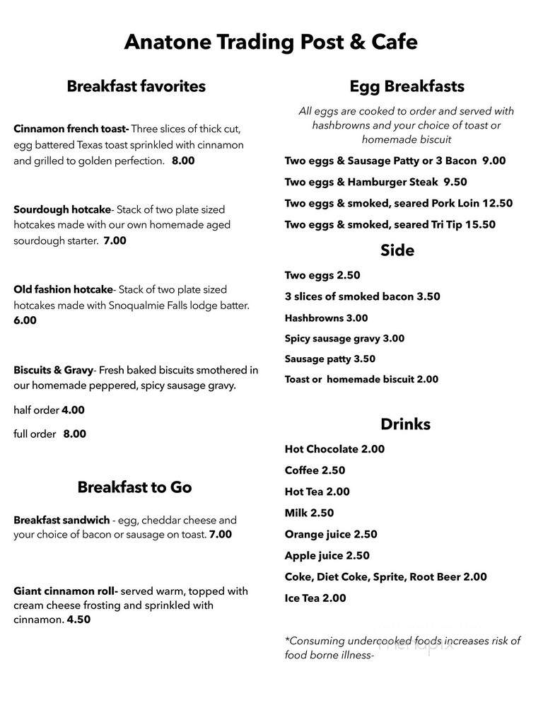 Anatone Trading Post & Cafe - Anatone, WA menu_pic