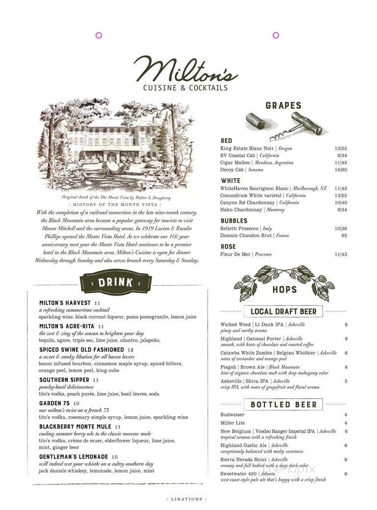 Milton's Cuisine & Cocktails - Black Mountain, NC menu_pic