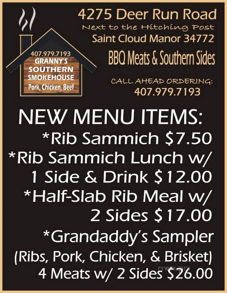 granny's southern smokehouse menu