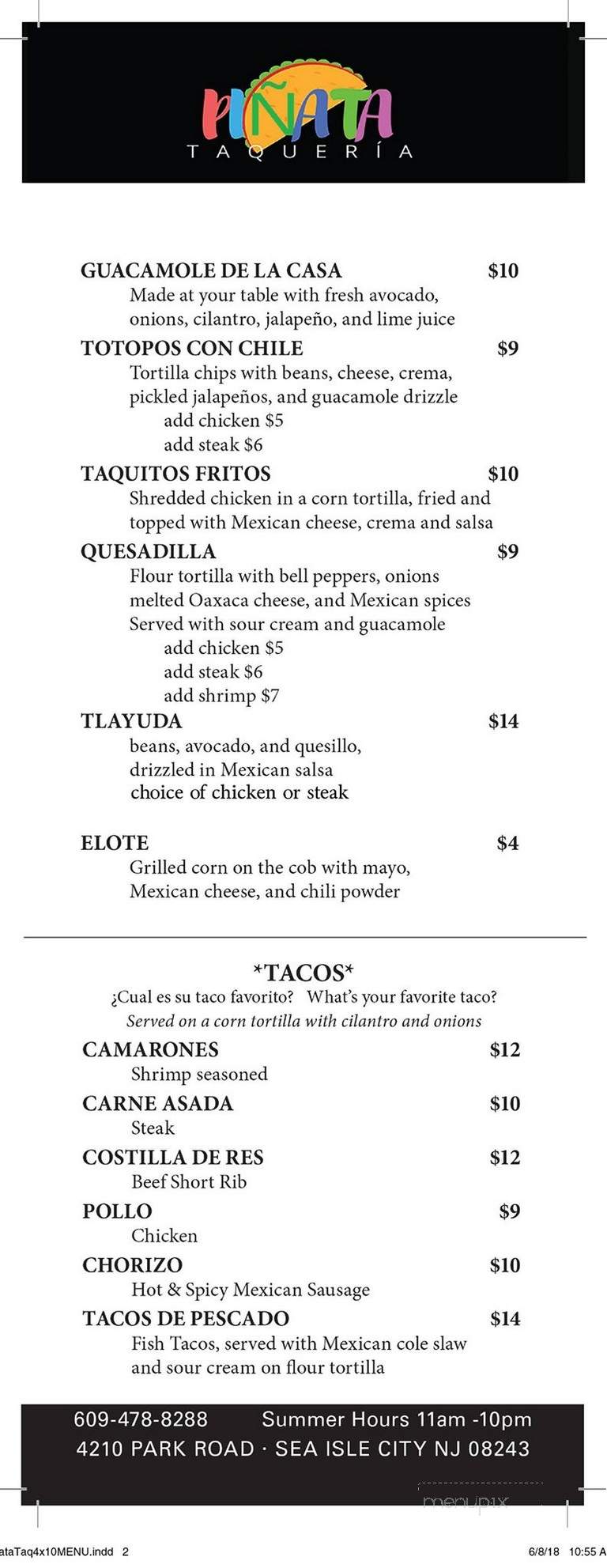 Pinata Taqueria - Sea Isle City, NJ menu_pic