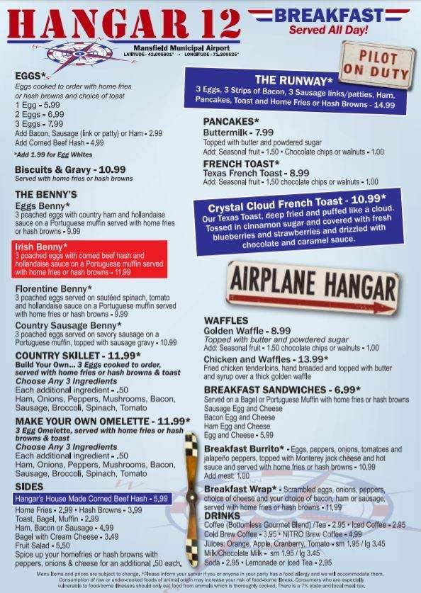 Hangar 12 - Mansfield, MA menu_pic