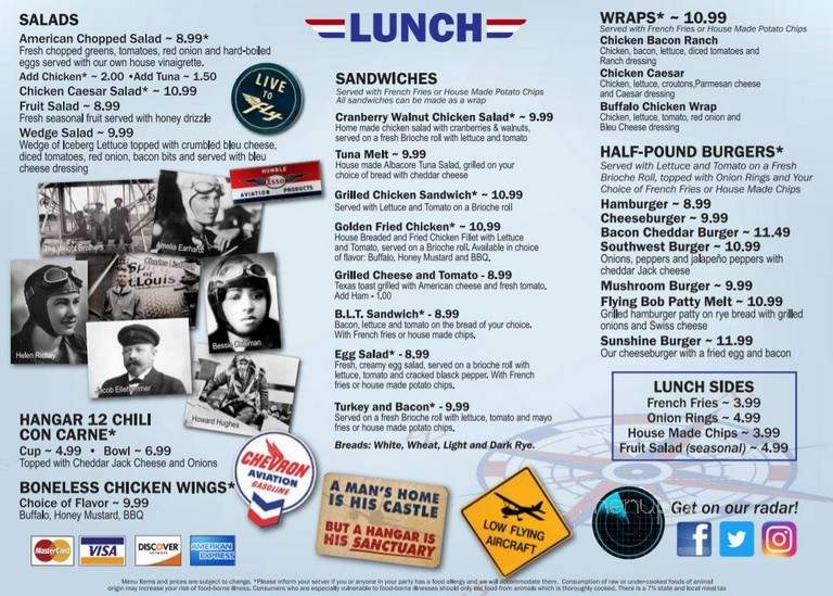 Hangar 12 - Mansfield, MA menu_pic
