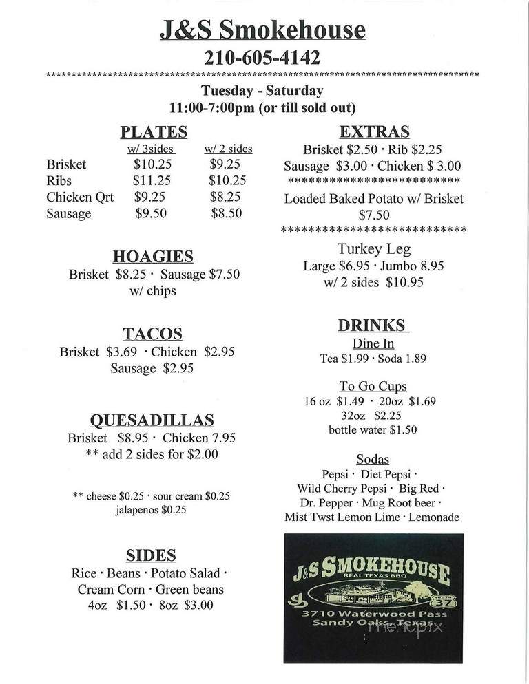 J&S Smokehouse - Elmendorf, TX menu_pic