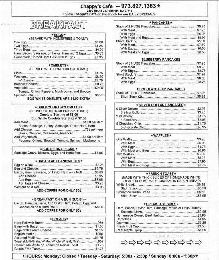 Chappy's Cafe - Franklin, NJ menu_pic