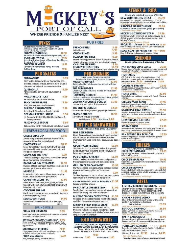 Mickey's Port of Call Pub - Tuckerton, NJ menu_pic