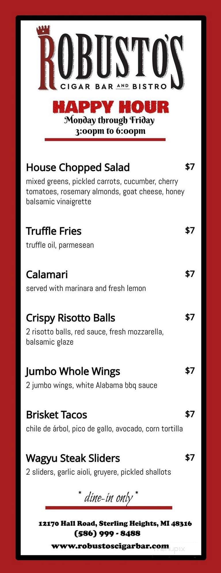 Robusto's Cigar Bar and Bistro - Sterling Heights, MI menu_pic