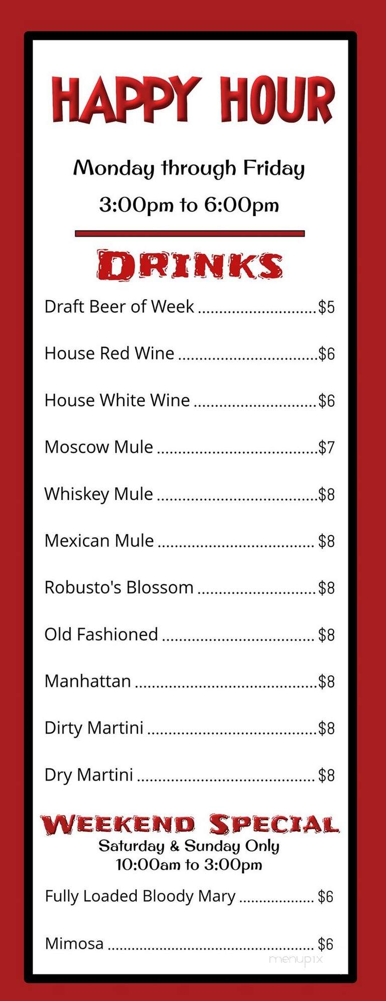 Robusto's Cigar Bar and Bistro - Sterling Heights, MI menu_pic