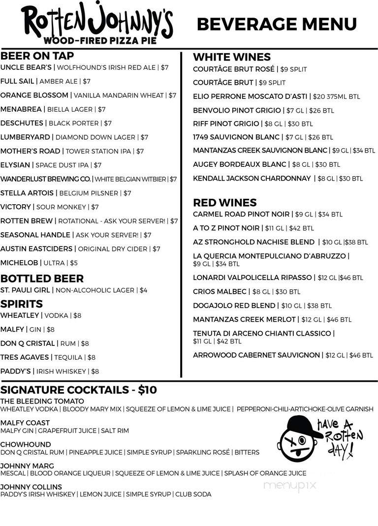Rotten Johnny's Wood- Fired Pizza Pie - Sedona, AZ menu_pic