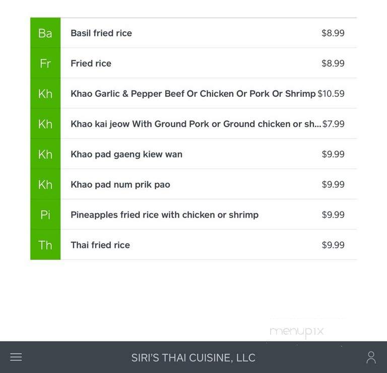 Siri's Thai Cuisine - Minot, ND menu_pic