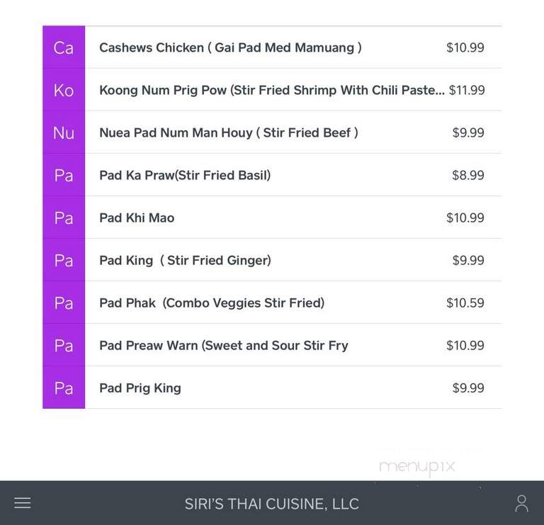 Siri's Thai Cuisine - Minot, ND menu_pic