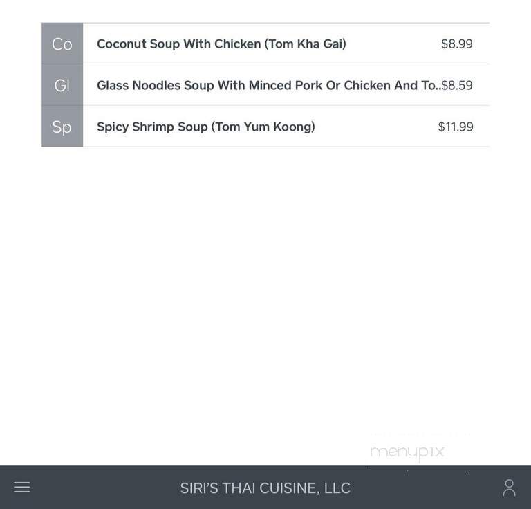 Siri's Thai Cuisine - Minot, ND menu_pic