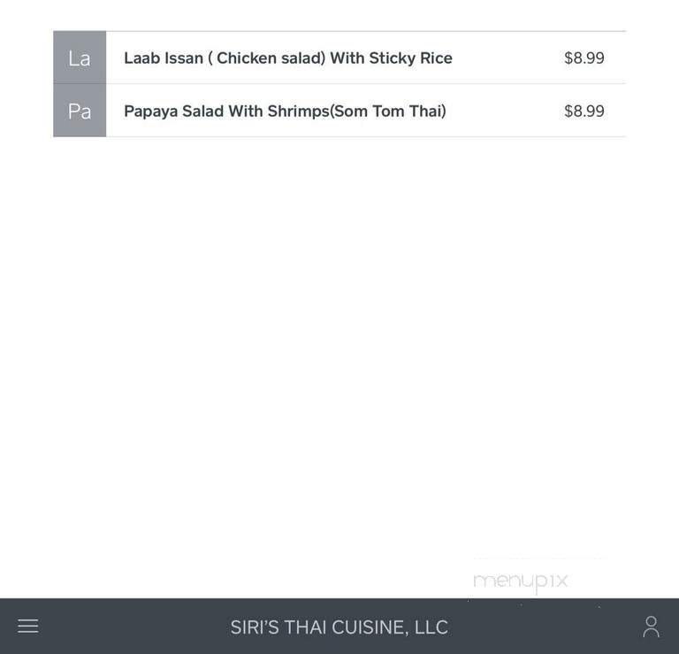 Siri's Thai Cuisine - Minot, ND menu_pic