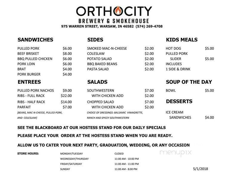 Orthocity Brewery & Smokehouse - Warsaw, IN menu_pic