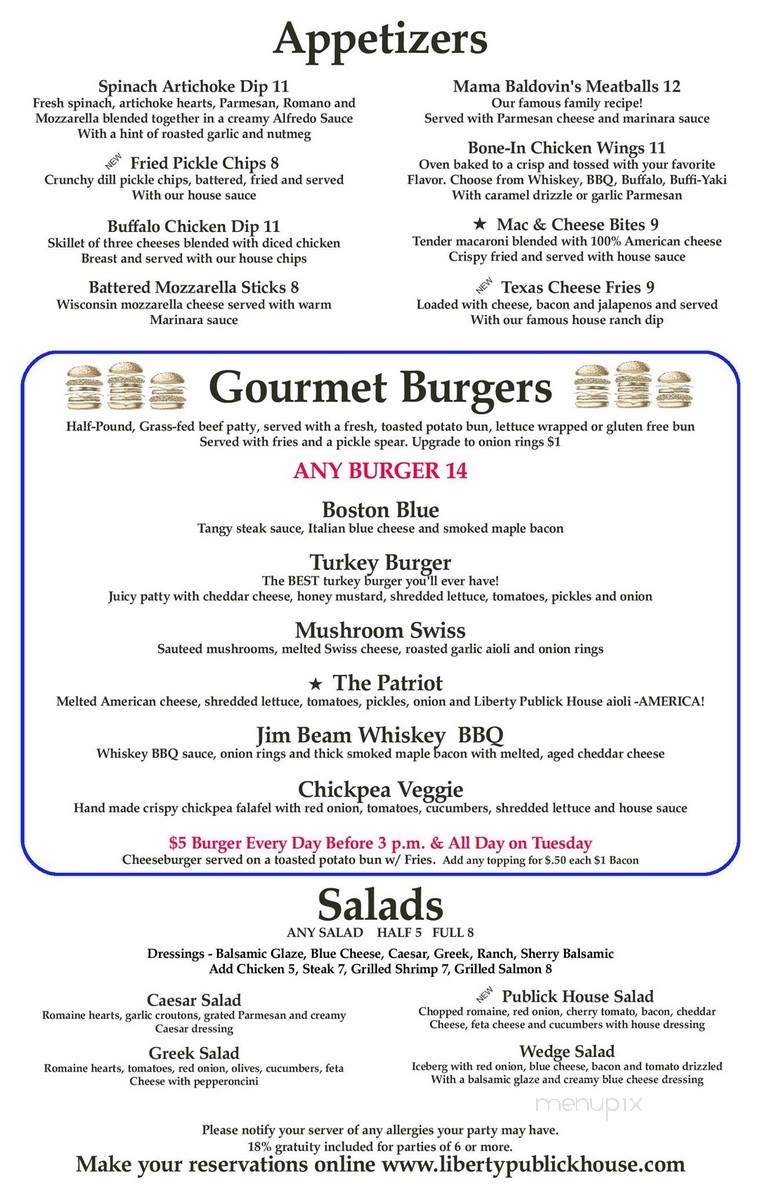 Liberty Publick House - Holbrook, MA menu_pic
