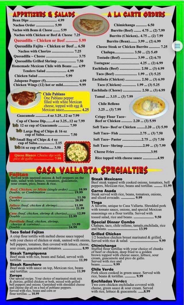 Casa Vallarta Mexican Restaurant - Eau Claire, WI menu_pic