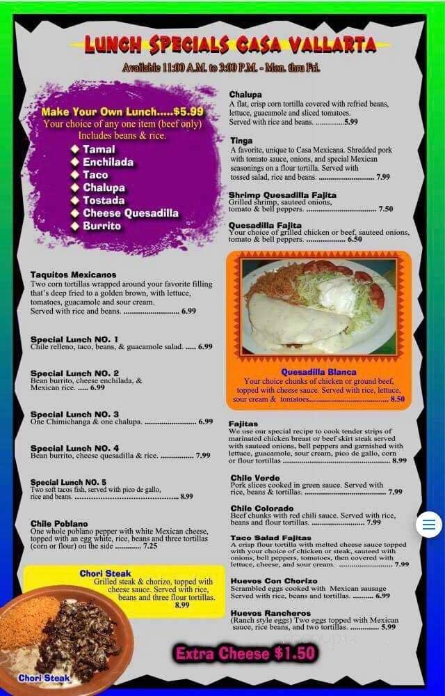 Casa Vallarta Mexican Restaurant - Eau Claire, WI menu_pic