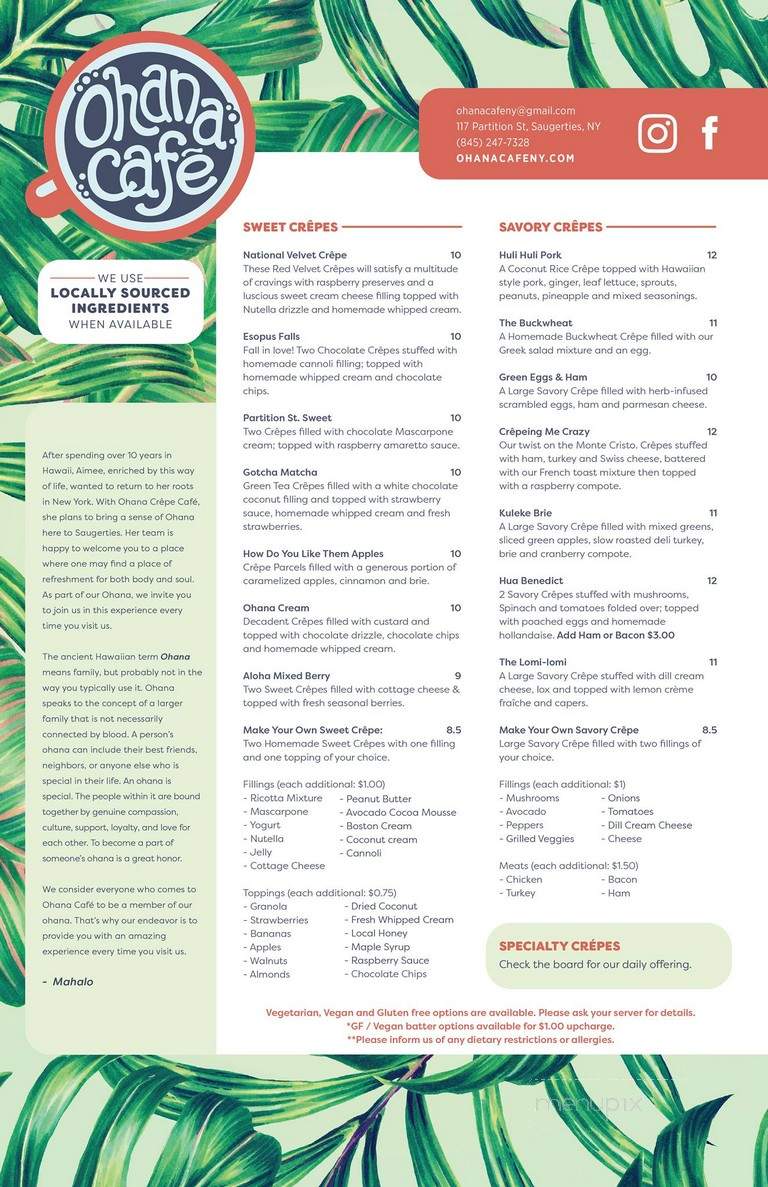Ohana cafe - Saugerties, NY menu_pic