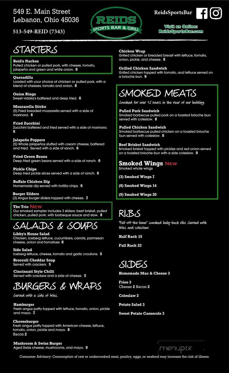 Reid's Sports Bar & Grill - Lebanon, OH menu_pic