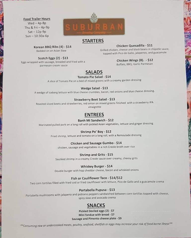 Suburban Brewing Co. - Honey Brook, PA menu_pic