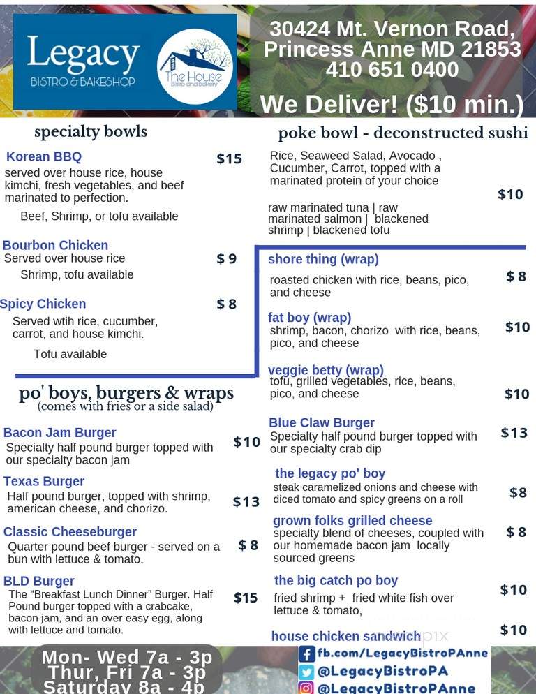 Legacy Bistro - Princess Anne, MD menu_pic