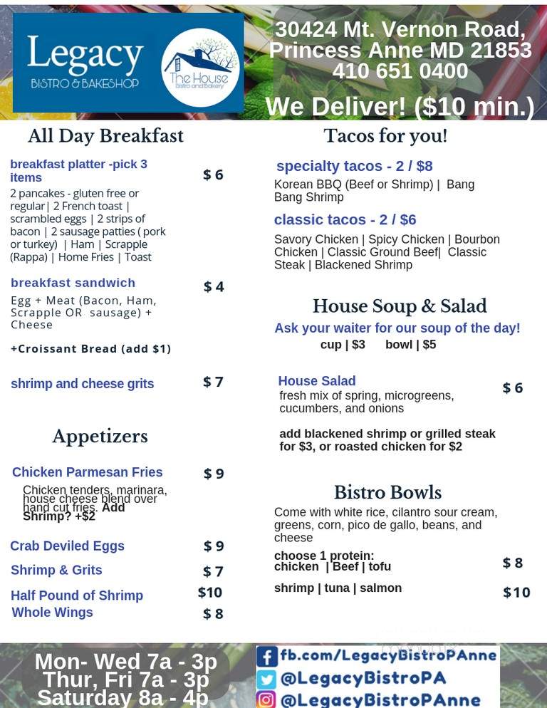Legacy Bistro - Princess Anne, MD menu_pic