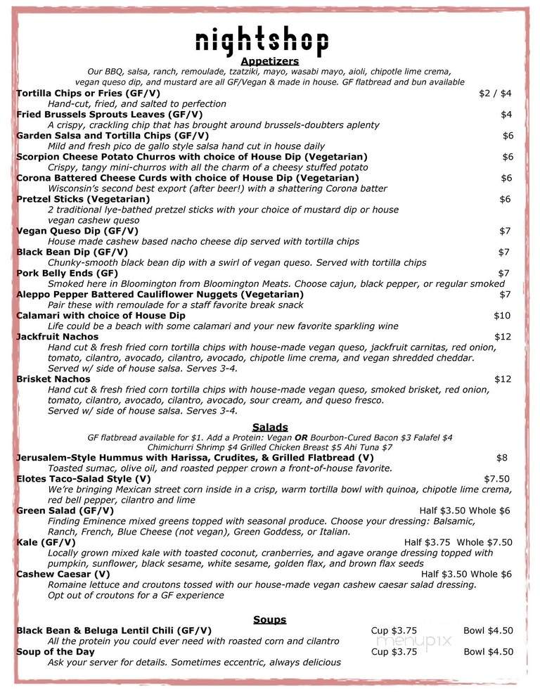 Nightshop - Bloomington, IL menu_pic