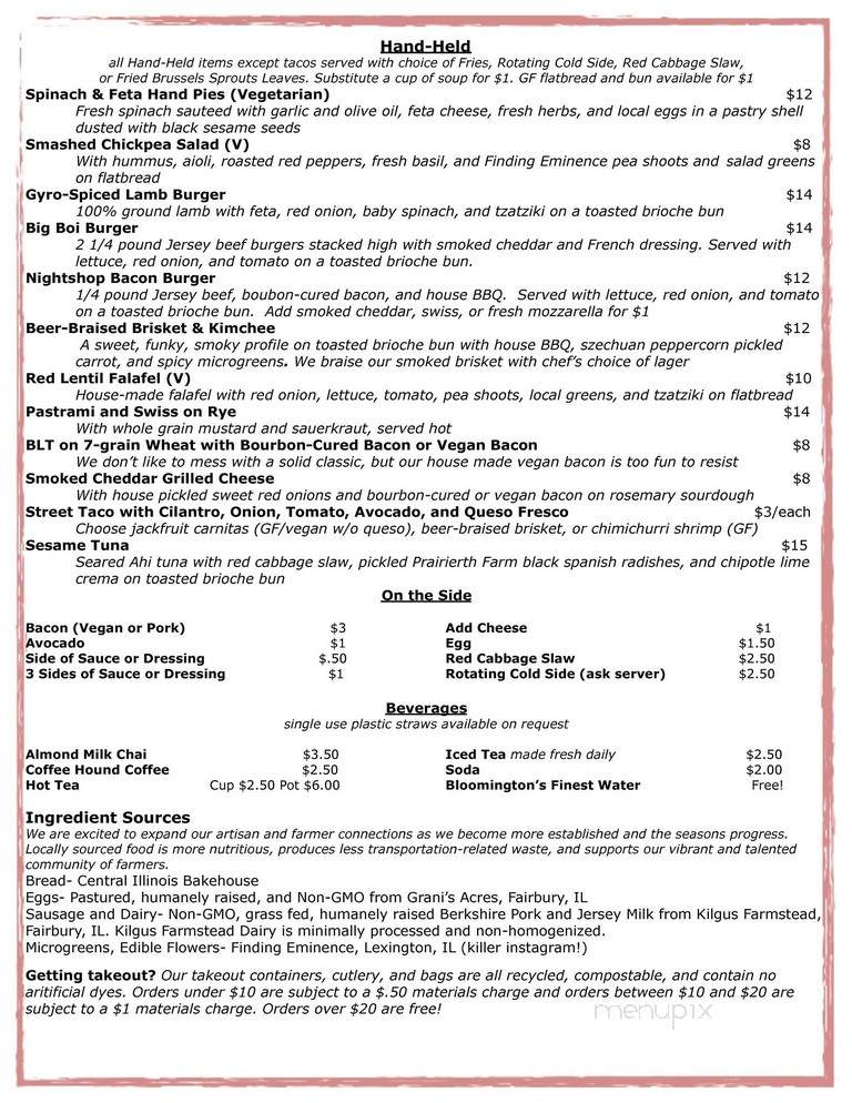 Nightshop - Bloomington, IL menu_pic