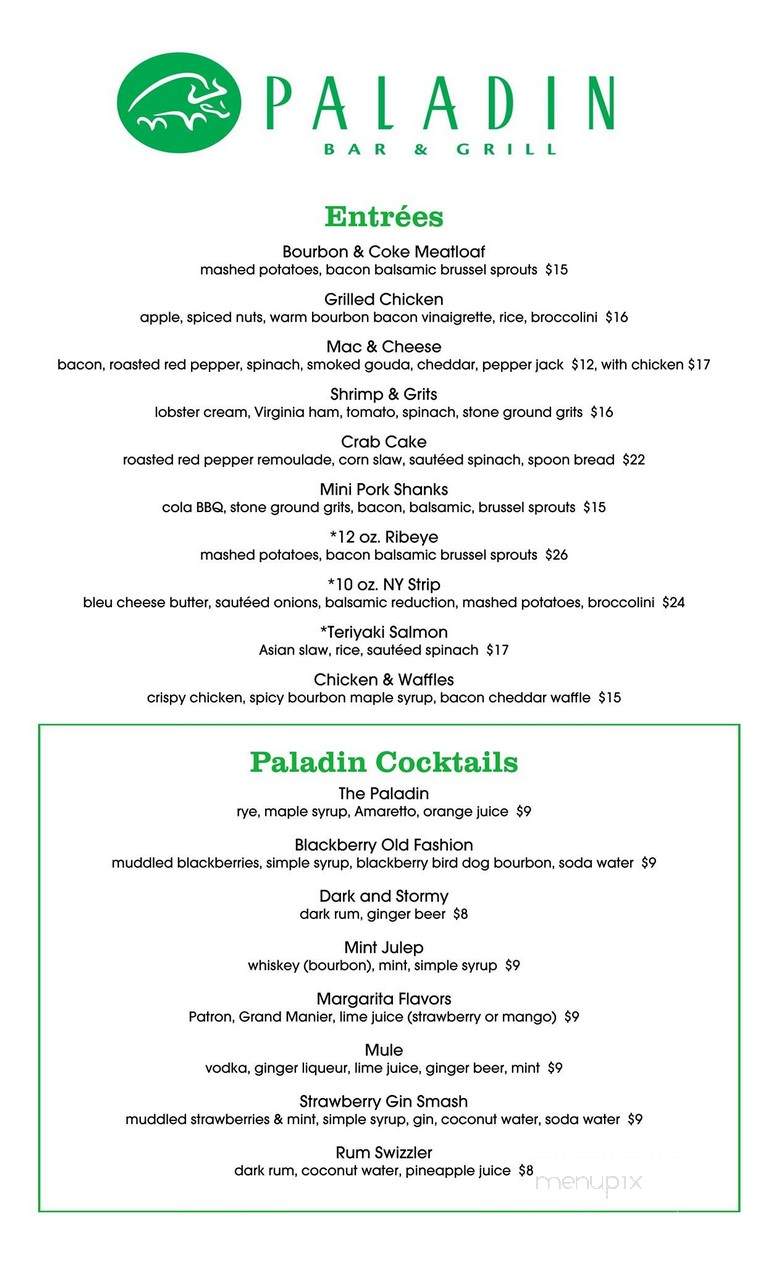 Paladin Bar & Grill - Stephens City, VA menu_pic