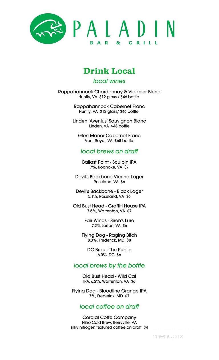 Paladin Bar & Grill - Stephens City, VA menu_pic