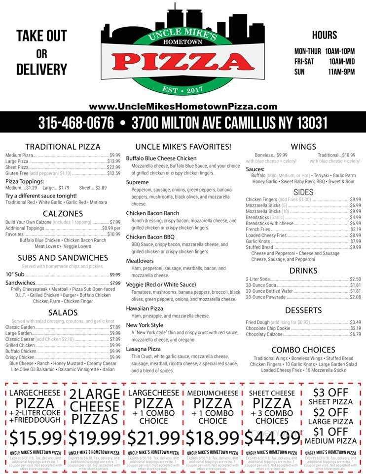 Uncle Mike's Hometown pizza - Camillus, NY menu_pic