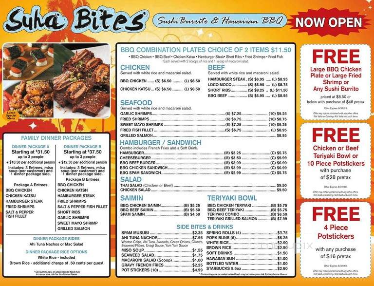 Suha Bites Sushiburrito & Hawaiian BBQ - Las Vegas, NV menu_pic