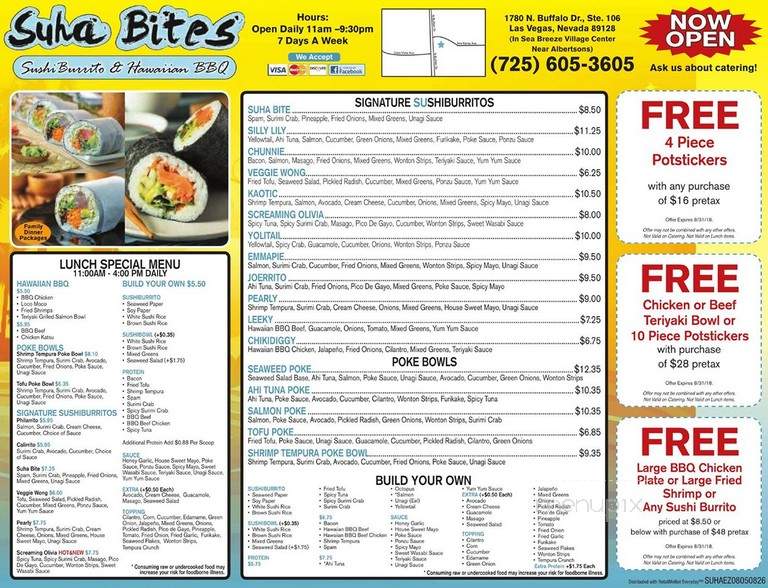 Suha Bites Sushiburrito & Hawaiian BBQ - Las Vegas, NV menu_pic