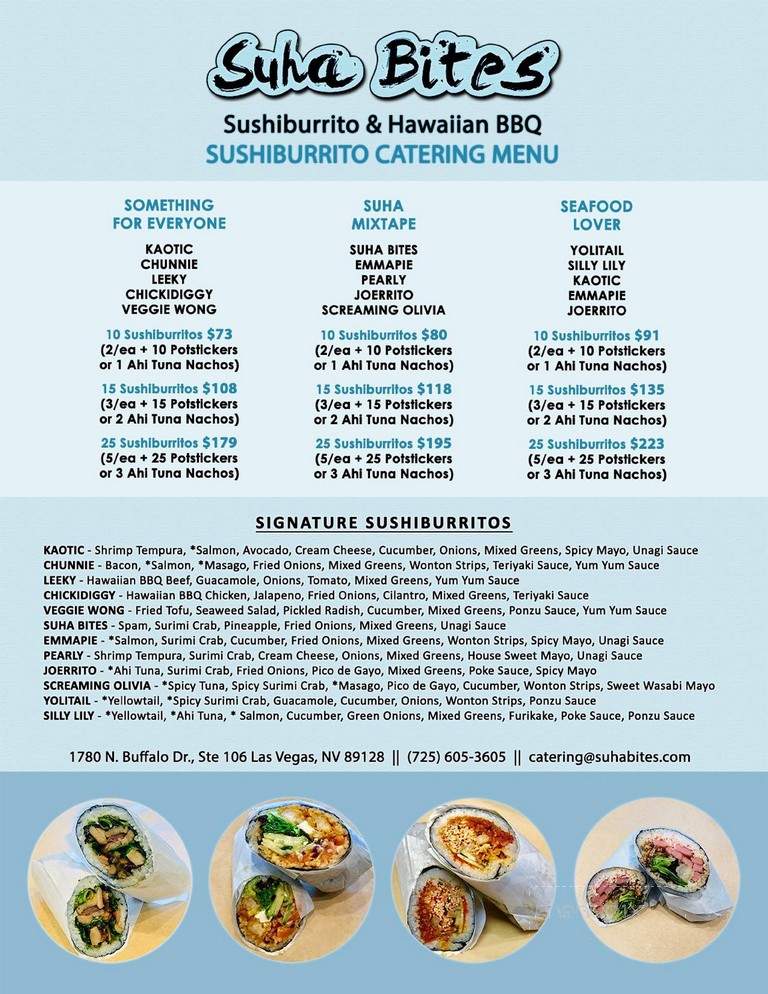 Suha Bites Sushiburrito & Hawaiian BBQ - Las Vegas, NV menu_pic