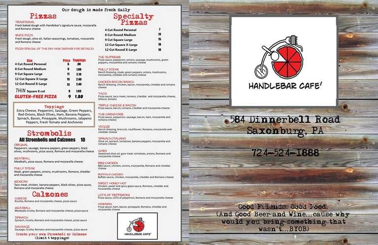 Handlebar Cafe - Saxonburg, PA menu_pic