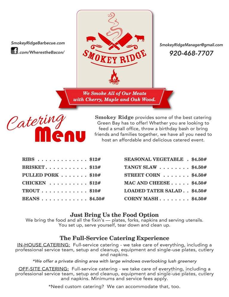 Smokey Ridge - Green Bay, WI menu_pic