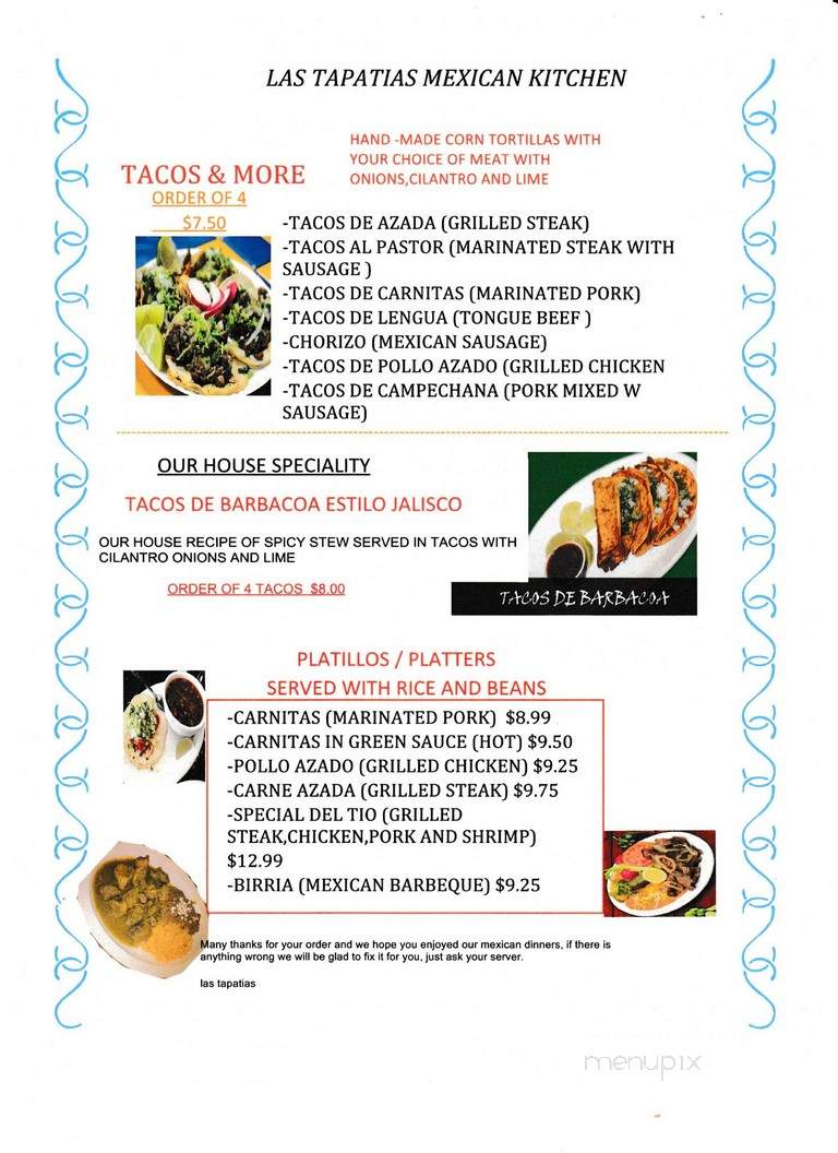 Las Tapatias Mexican kitchen - Roanoke, VA menu_pic