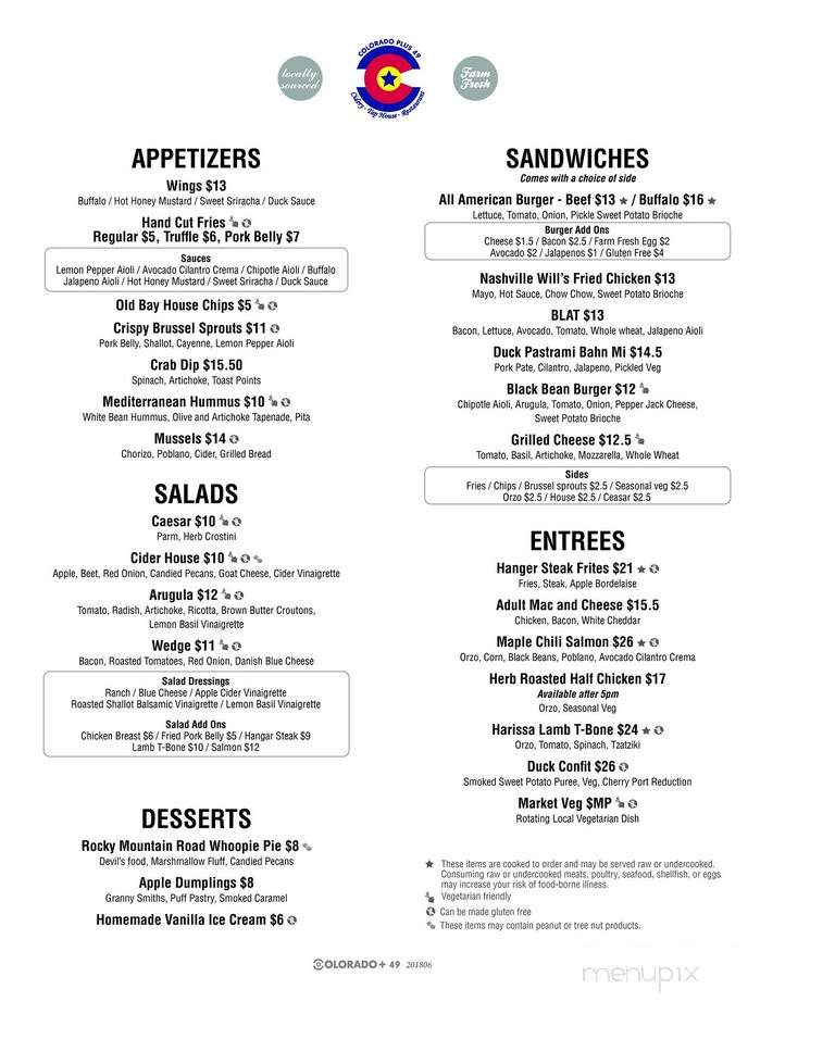 Colorado Plus Cidery & Pub - Golden, CO menu_pic
