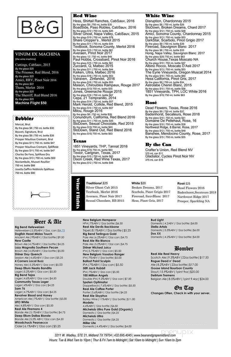 Bean & Grape - Midland, TX menu_pic