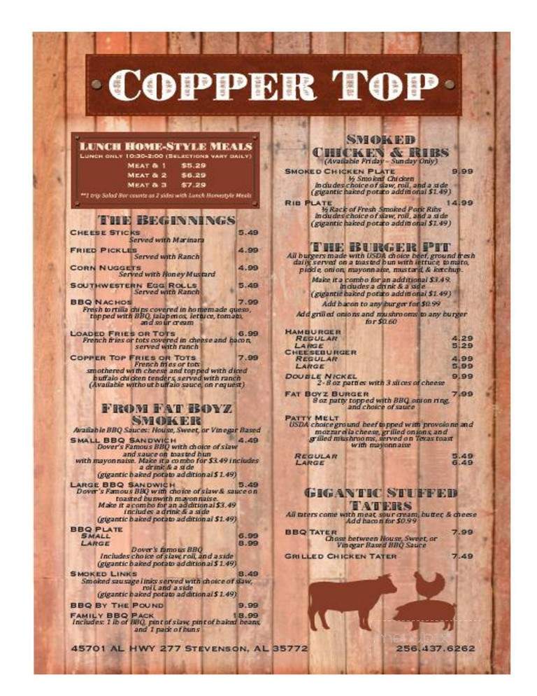 Copper Top - Stevenson, AL menu_pic