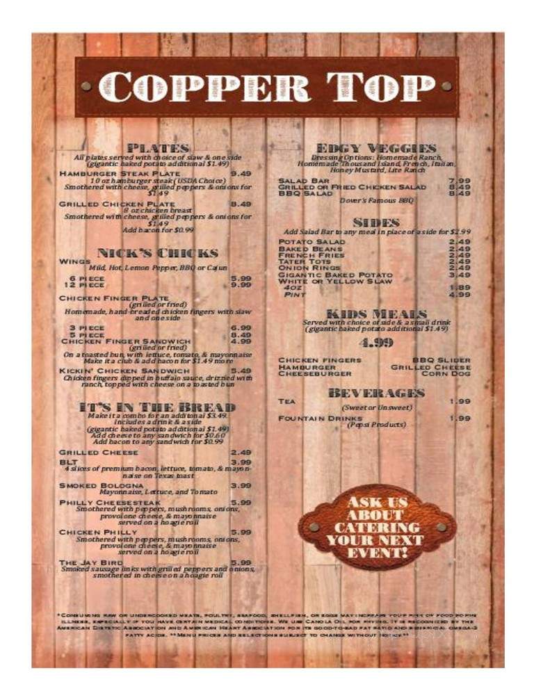 Copper Top - Stevenson, AL menu_pic