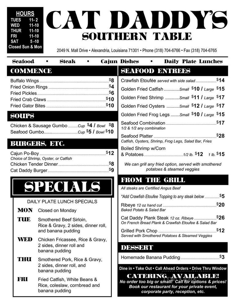 Cat Daddy's Southern Table - Alexandria, LA menu_pic