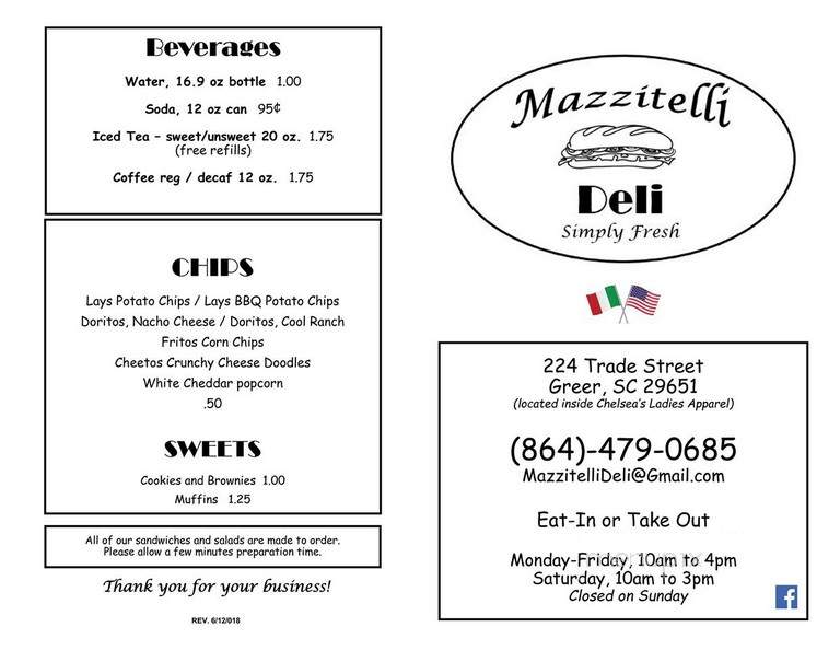 Mazzitelli Deli - Greer, SC menu_pic
