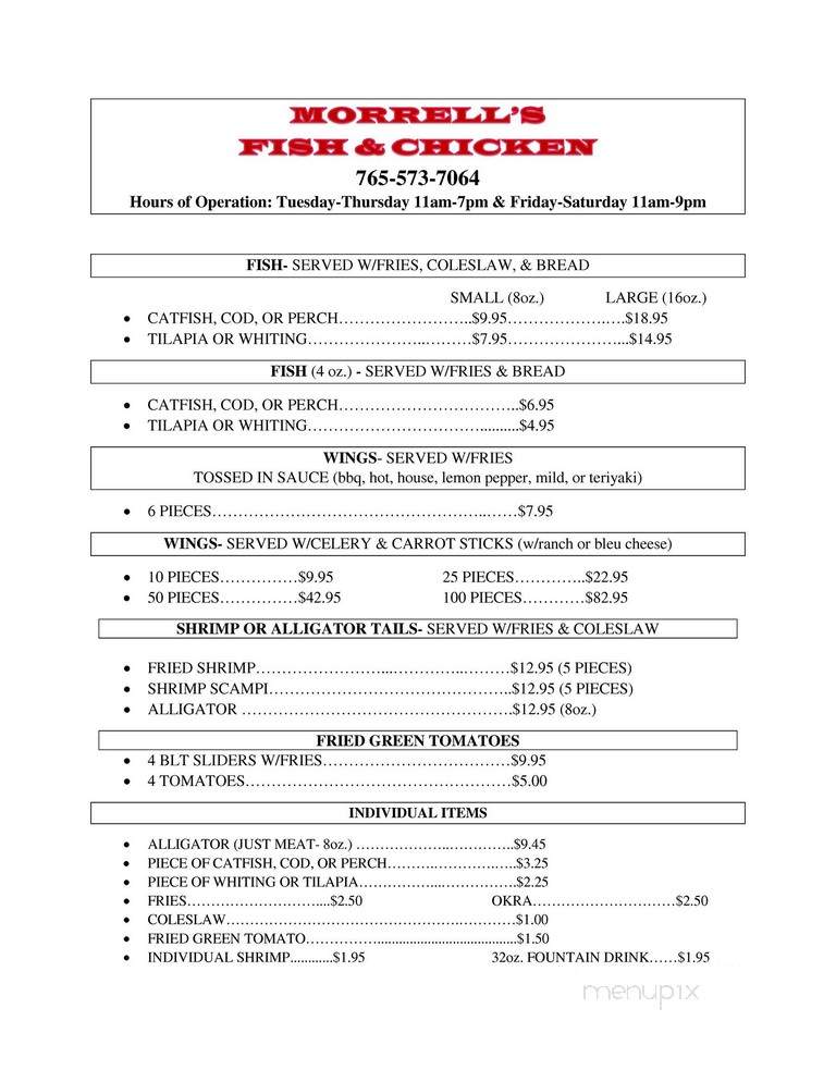 Morrell's Fish & Chicken - Marion, IN menu_pic