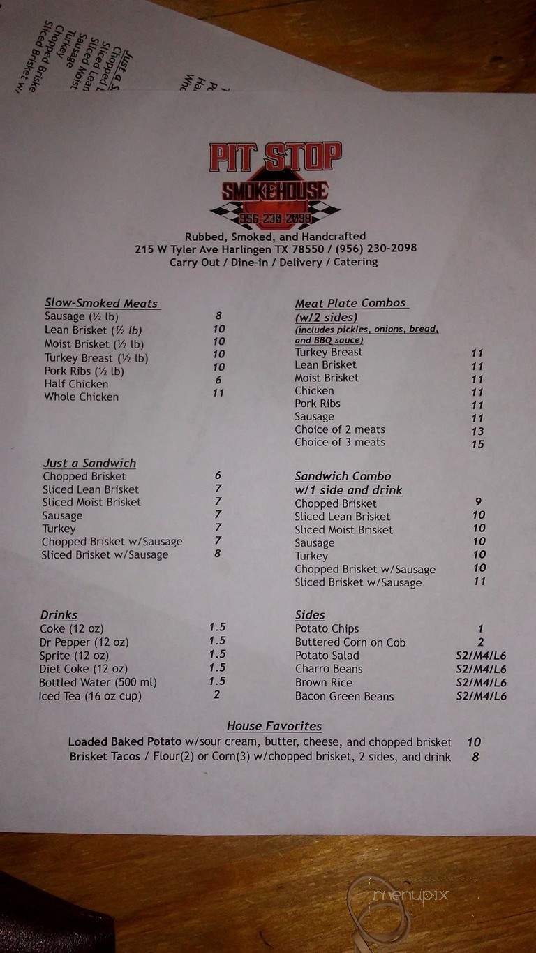 Pit Stop Smokehouse - Harlingen, TX menu_pic