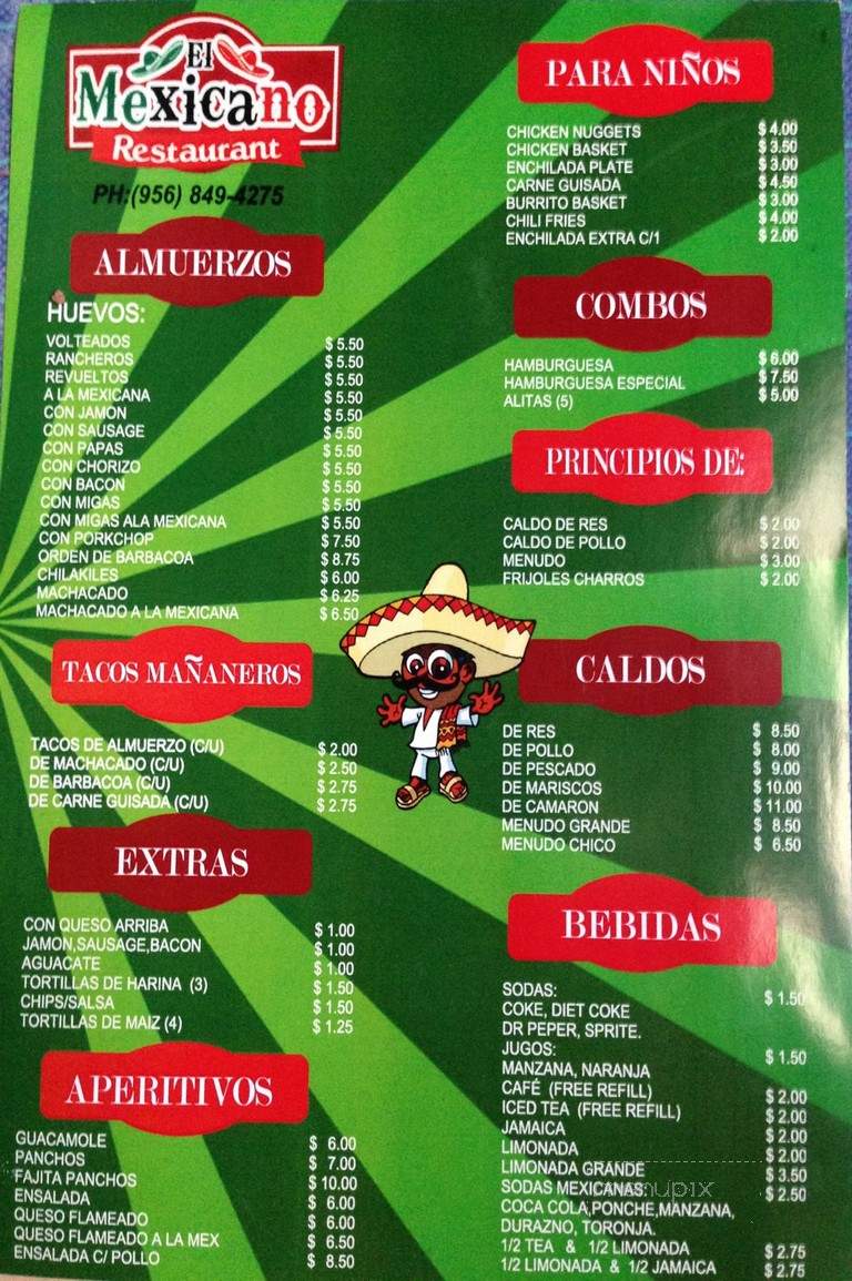 El Mexicano Restaurant - Roma, TX menu_pic